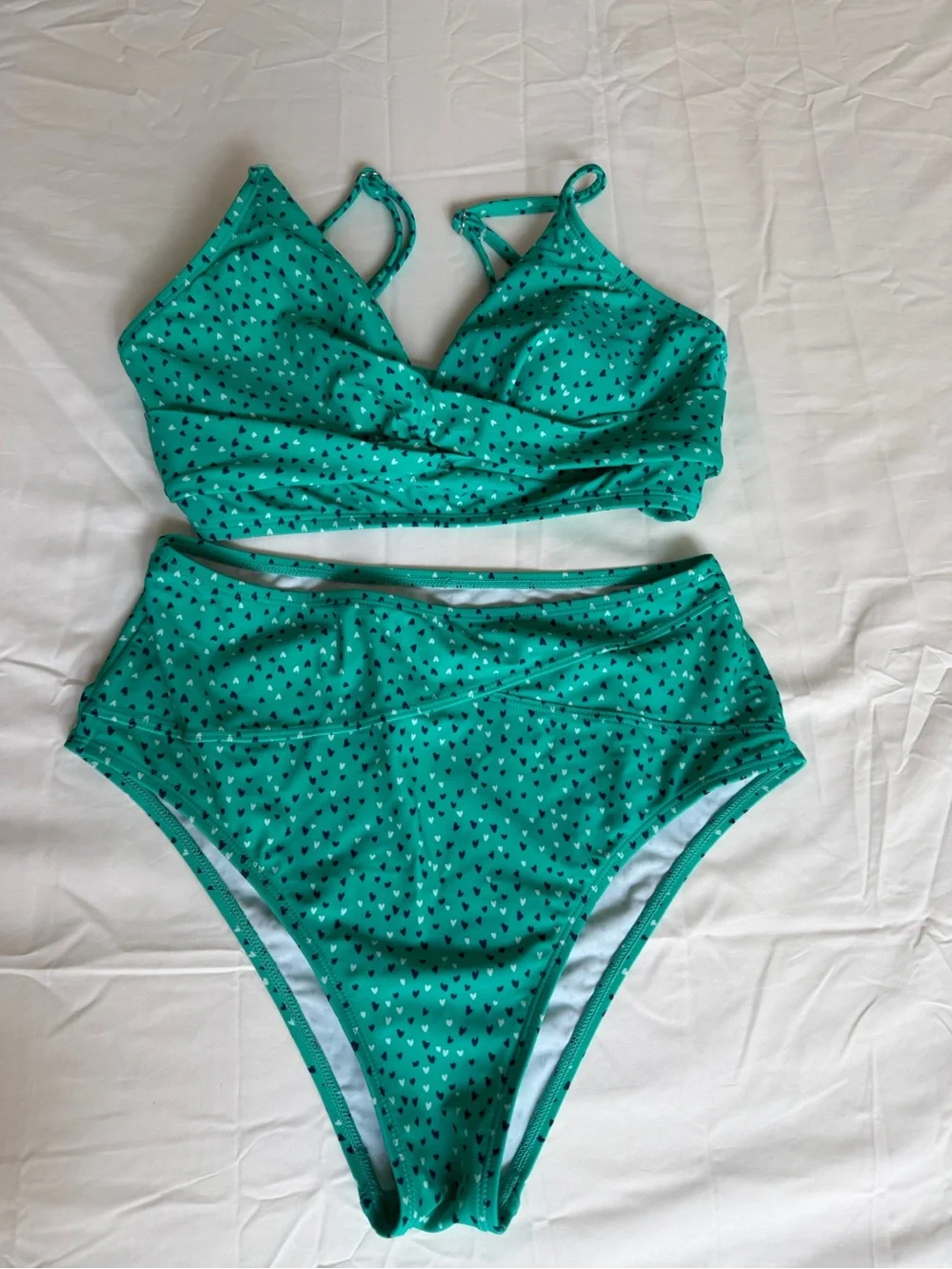 Teal Heart Print Two-Piece Bikini Set